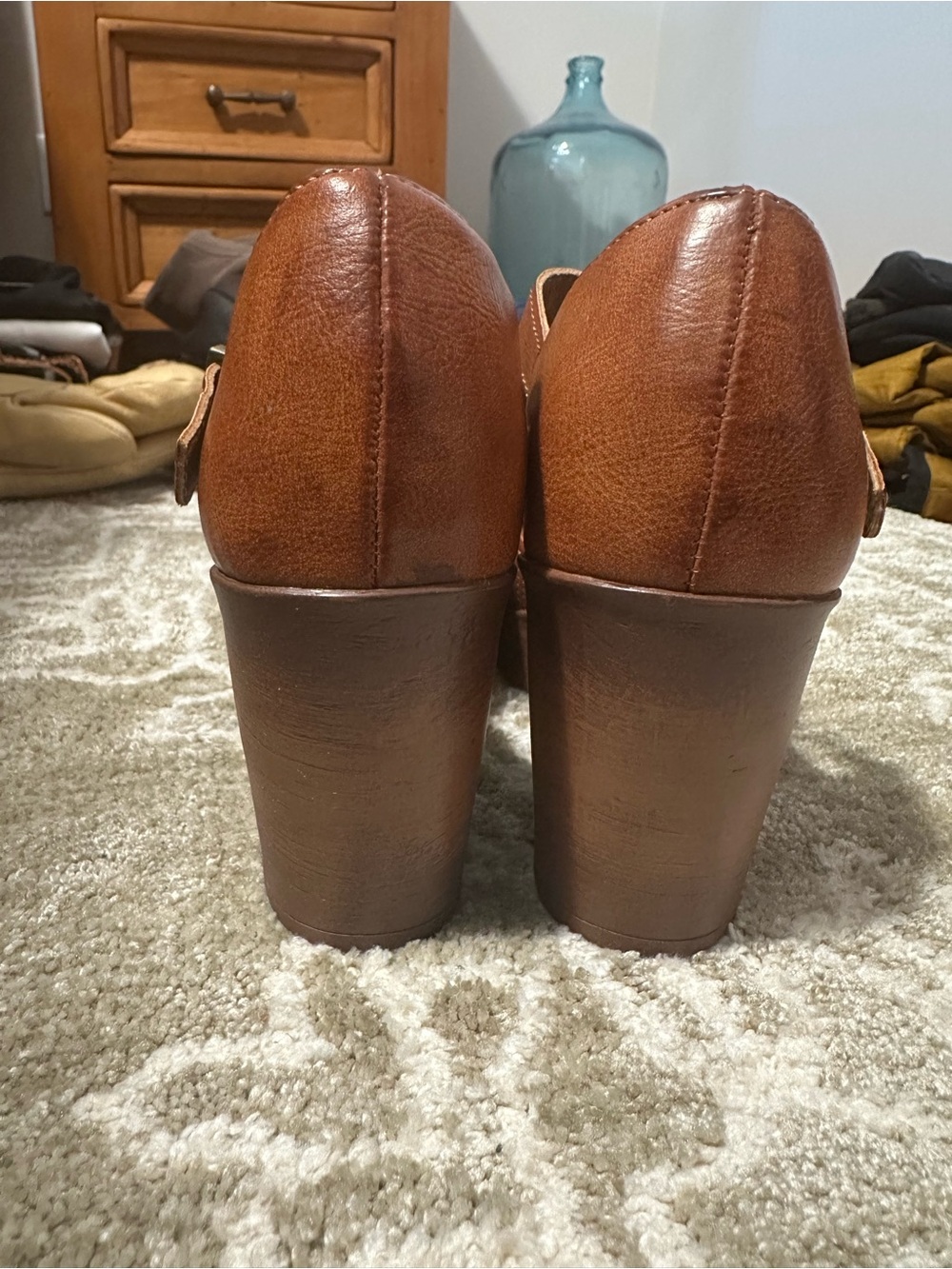 Women's Brown Mary Jane Heels with Ankle Strap - Picture 6 of 7